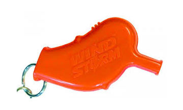 An inexpensive plastic whistle is a great safety device that's easy to wear and use.