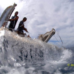 Landing craft used as diving platform Bikini Atoll