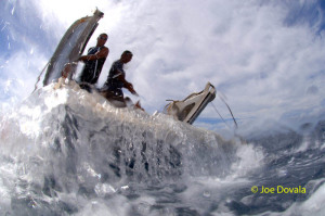 Landing craft used as diving platform Bikini Atoll